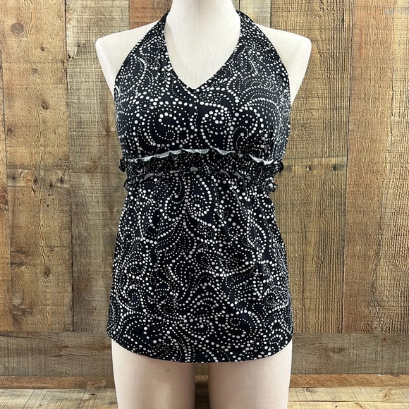 A Pea In The Pod Black White Paisley Maternity Halter Tankini Top Womens Small - Picture 1 of 6